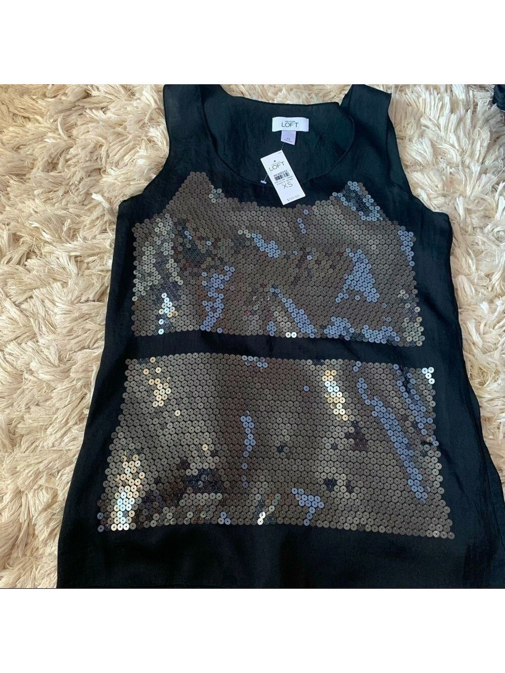 Ann Taylor Loft Black Sequin Tank Top XS